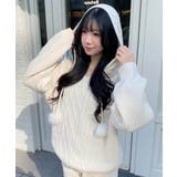 アイボリー | 5Gポンポン付ケーブルチュニックニットパーカー | INGNI 
