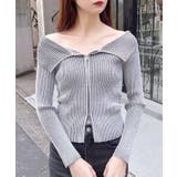 グレー | 12G衿付オフショルフロントZIPニットカーディガン | INGNI 