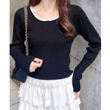 クロ | 12Gヘンリーネックフリルレース付ニット | INGNI 