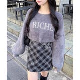 チャコールグレー | 7Gパールビジューロゴフェザーニット | INGNI 