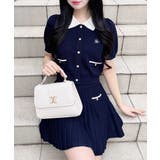 コン/オフホワイト | 12G配色胸刺繍衿付ニットカーデ+ニットミニスカート/セット | INGNI 