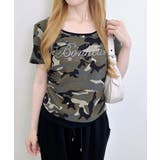 カーキ/クロ | メイサイレイヤードラインストーンロゴTOPs | INGNI 