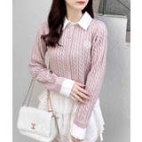 ピンク/オフホワイト | 12G シャツレイヤード風ケーブルニット | INGNI 