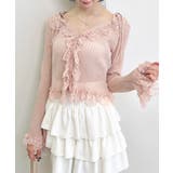 ピンク | 12Gフリルレースドッキングシアーリブカーデ | INGNI 
