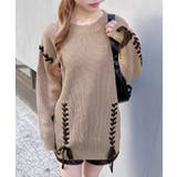 ベージュ/ブラウン | 7Gレースアップ畦チュニックニット | INGNI 