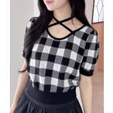 クロ/オフホワイト | クロスチョーカーチェック柄ニット | INGNI 