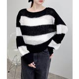 オフホワイト/クロ | ドロストモヘアボーダーニット | INGNI 