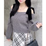 チャコールグレー | 7G 2WAYベロアリボンオフショルケーブルニット | INGNI 