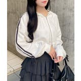 オフホワイト/クロ | 袖レースリボンショート裏毛ジップパーカー | INGNI 