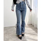 デニム/ブルー | センターシームレースアップフレアデニムパンツ | INGNI