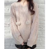 ベージュ | 5Gポンポン付ケーブルチュニックニットパーカー | INGNI 