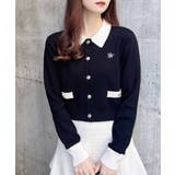 クロ/オフホワイト | 12G衿付配色金釦ニットカーディガン | INGNI 