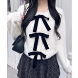 アイボリー | 7Gベロアリボンフェザーニットカーディガン | INGNI