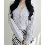 グレー | 5Gフェザーヤーン透かし柄ニットカーディガン | INGNI 