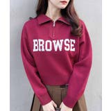 ボルドー/オフホワイト | 12GハーフZIPショート丈ロゴニット | INGNI 