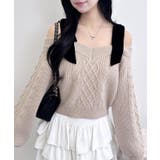 ベージュ | 7G 2WAYベロアリボンオフショルケーブルニット | INGNI 