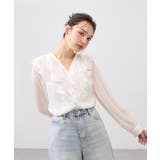 オフホワイト | 装飾釦ラメシアーフリルブラウス | INGNI 