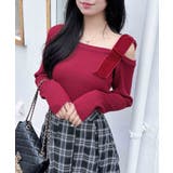 ボルドー | 12Gリブワンショルベロアリボンニット | INGNI