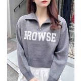 チャコールグレー/オフホワイト | 12GハーフZIPショート丈ロゴニット | INGNI 