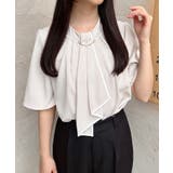 ベージュ/オフホワイト | パールピン付トロミボウタイフレアスリーブブラウス | INGNI