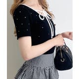 配色パイピングリボンラインストーン飛ばしリブTOPs | INGNI  | 詳細画像9 