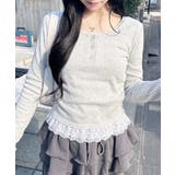 ヘンリーネックレース付プレートロゴ長袖リブトップス | INGNI  | 詳細画像1 