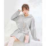 グレー | レース付胸ロゴ裏毛ショートZIPパーカー | INGNI 