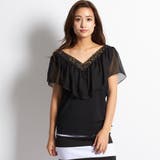 ブラック | トップス ブラウス フリル Vネック シフォン レース 韓国ファッション 夏 | candy-house 