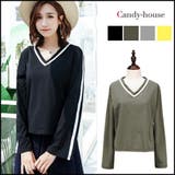 Vネック ドルマン ライン Tシャツ トップス スポーティー長袖 1885 | candy-house | 詳細画像1