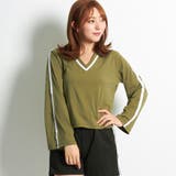 カーキ | Vネック ドルマン ライン Tシャツ トップス スポーティー長袖 1885 | candy-house