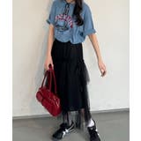 ブラック | 《Delfy》サイドリボンイレヘムチュールＳＫ | nemne
