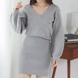 グレー | カシュクールニットミニワンピース Vネック ワンピース | Ada.