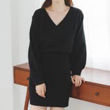 ブラック | カシュクールニットミニワンピース Vネック ワンピース | Ada.