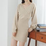 ベージュ | カシュクールニットミニワンピース Vネック ワンピース | Ada.