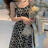 総柄キャミワンピ 深いサイドスリット 足ラインを魅せる♪甘セクシーキャミワンピ | Ada. | 詳細画像2