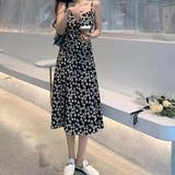 総柄キャミワンピ 深いサイドスリット 足ラインを魅せる♪甘セクシーキャミワンピ | Ada. | 詳細画像10