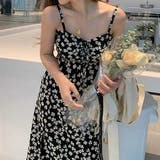 総柄キャミワンピ 深いサイドスリット 足ラインを魅せる♪甘セクシーキャミワンピ | Ada. | 詳細画像4