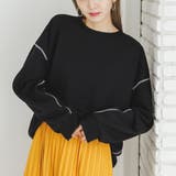 ブラック | ステッチデザインオーバーサイズスウェット 秋 冬 | Ada.