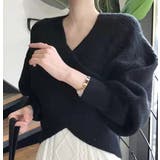 ブラック | クロス デザイン ニット | Ada.