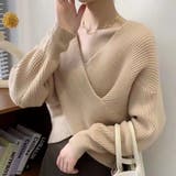ベージュ | クロス デザイン ニット | Ada.