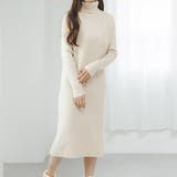 アイボリー | タートルネックニットワンピース リブ ロング | Ada.