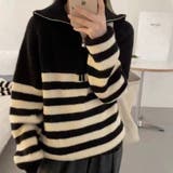 ハーフジップボーダーニット ハイネック 長袖 | Ada. | 詳細画像2
