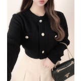 ブラック | ゴールドボタンツイード風ニットカーディガン | Ada.