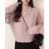 ピンク | ゴールドボタンツイード風ニットカーディガン | Ada.