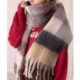 ライトグレー系 | カラフル ブロックチェック ボリューム フリンジ マフラー | Ada.