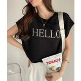 ブラック | 表面感素材 フレンチスリーブ ブラウス Tシャツ | Eclat one