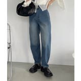 ブルー | 美シルエット テーパード デニム ウエストゴム入り | Ada.