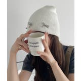 ホワイト | ビーズ リボン デザイン ニット ビーニー | Ada.