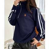 ネイビー | U.S. POLO ASSN. ラインデザイン ハーフジップ スウェット | Ada.