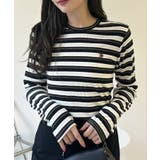 チャコール | U.S. POLO ASSN. ラメ リブ ボーダー クルーネック Tシャツ | Ada.